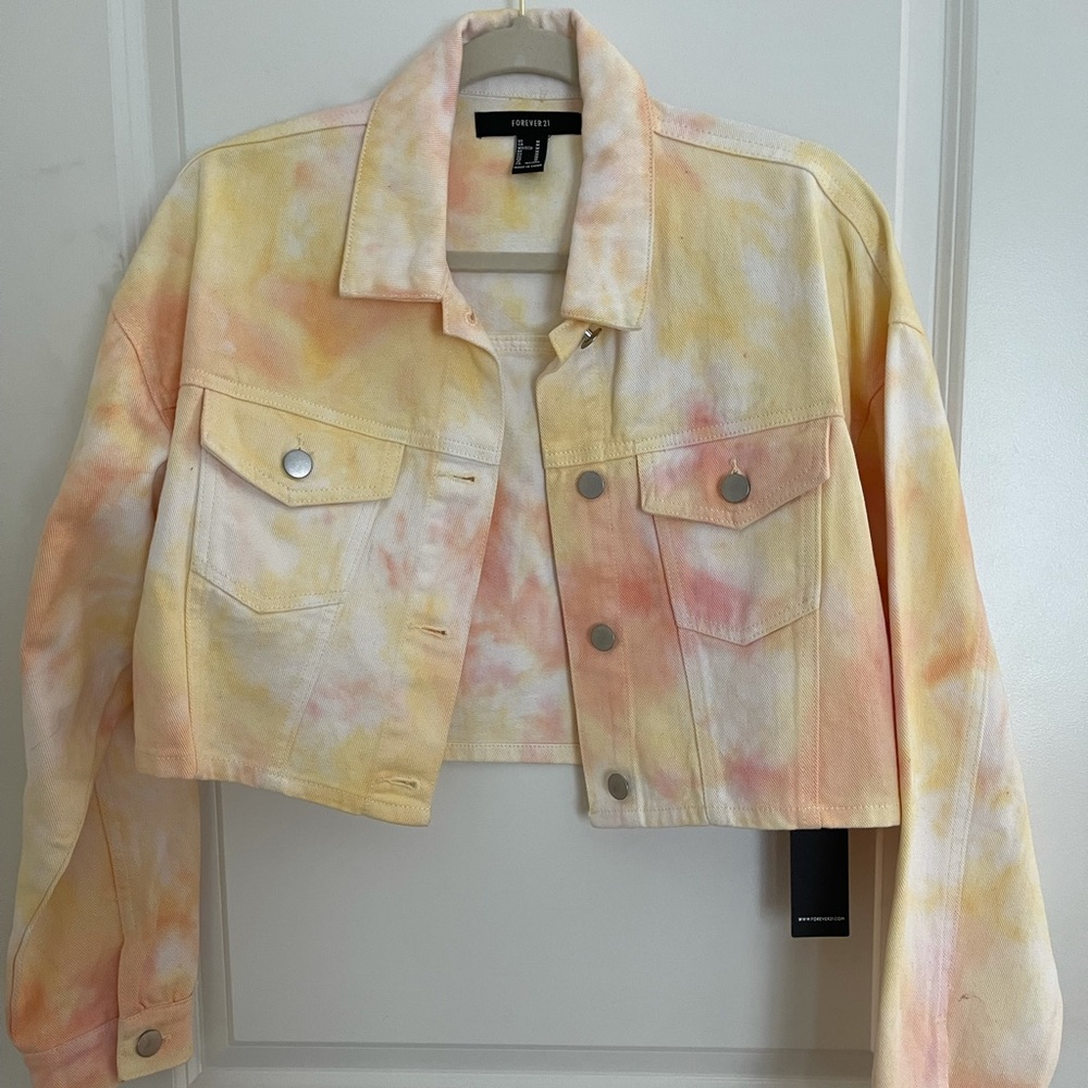 Rare tie dye lemon citrus grapefruit cropped denim jacket